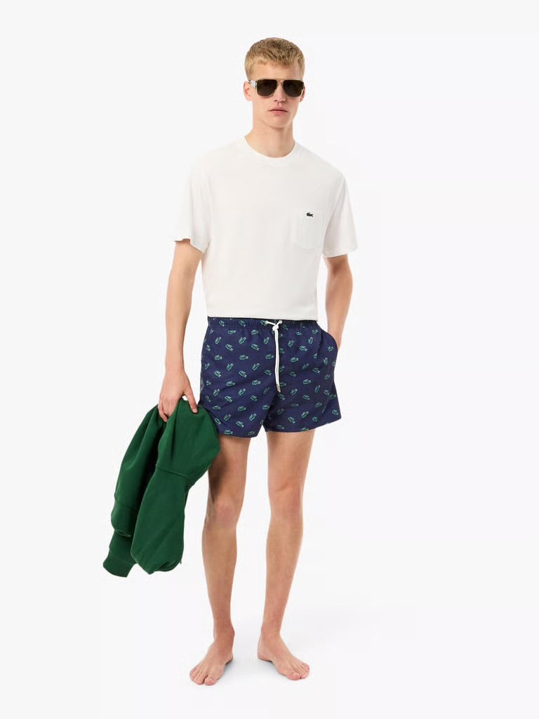 Lacoste Crocodile Print Swim Trunks