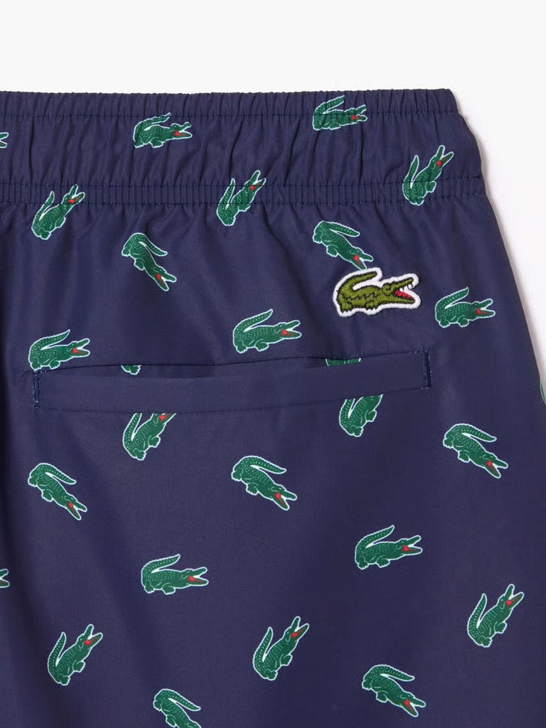 Lacoste Crocodile Print Swim Trunks