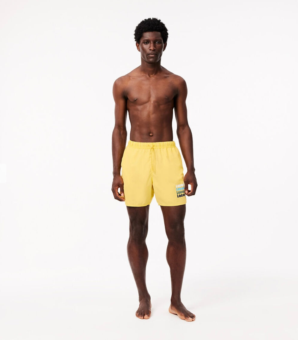 Mid Length Washed Effect Ombré Print Swim Trunks