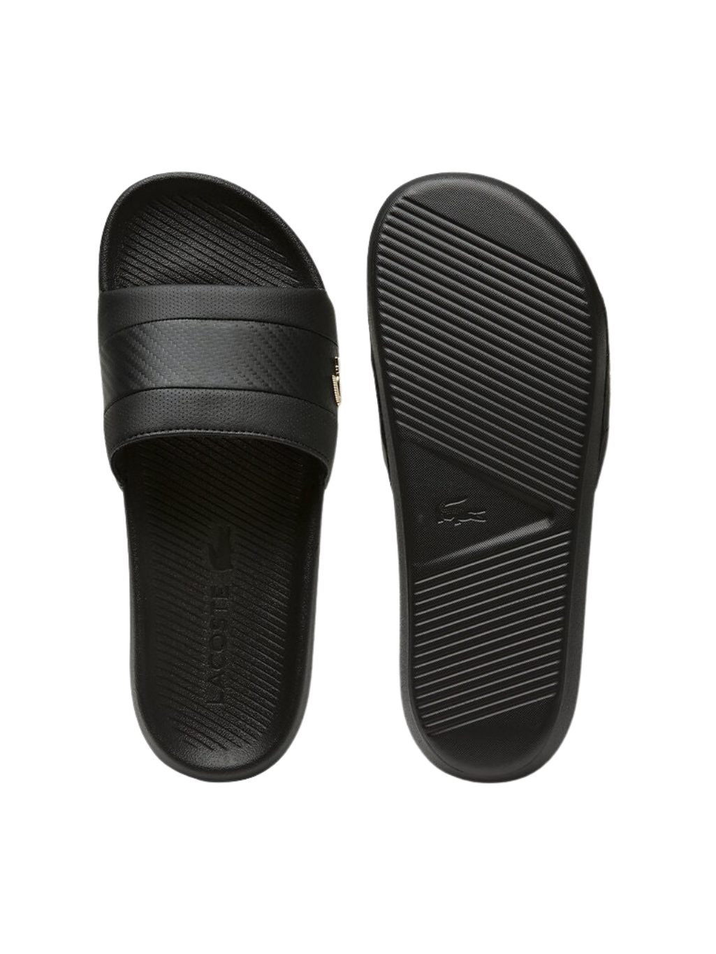 Black and gold lacoste top slides
